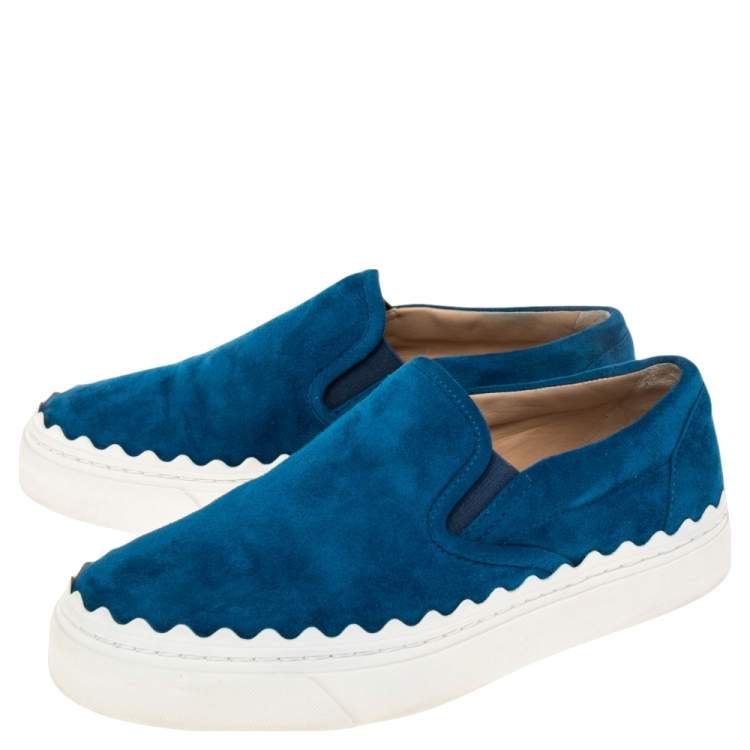 مملوكة مسبقًا Chloe Blue Suede Ivy Scallop Slip On Sneakers Size 36