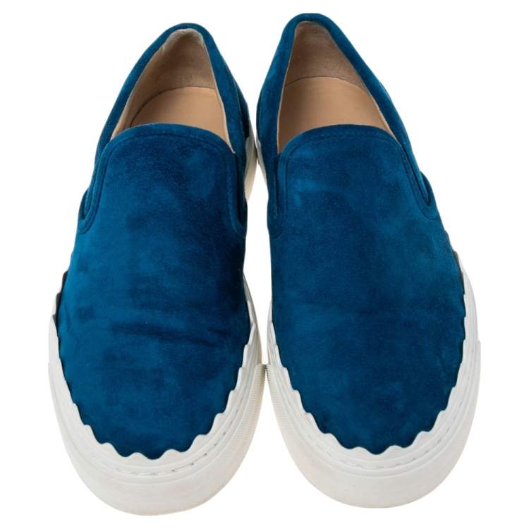 مملوكة مسبقًا Chloe Blue Suede Ivy Scallop Slip On Sneakers Size 36
