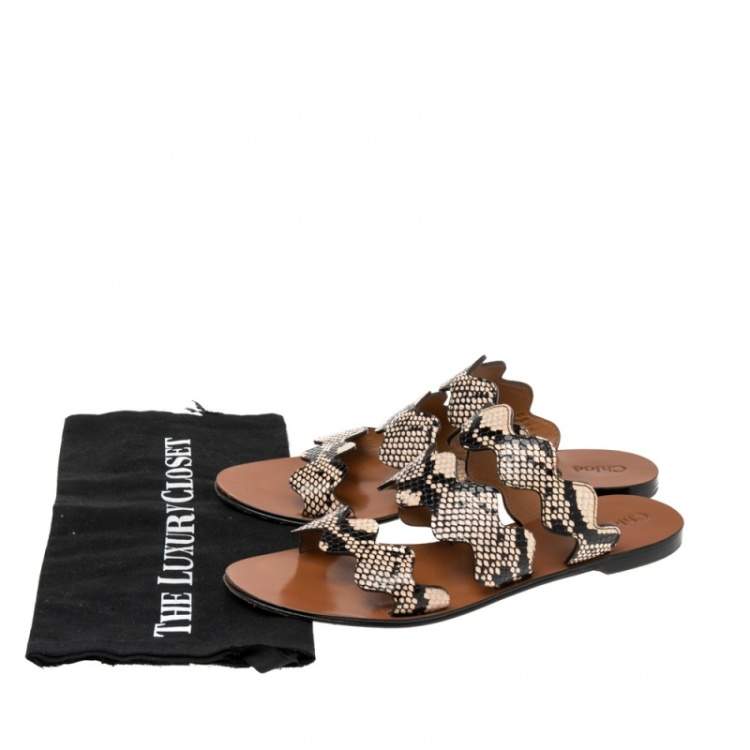 Pre Owned Chloe Two Tone Python Embossed Leather Lauren Strappy Flat Sandals Size 39