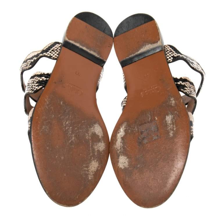 Pre Owned Chloe Two Tone Python Embossed Leather Lauren Strappy Flat Sandals Size 39