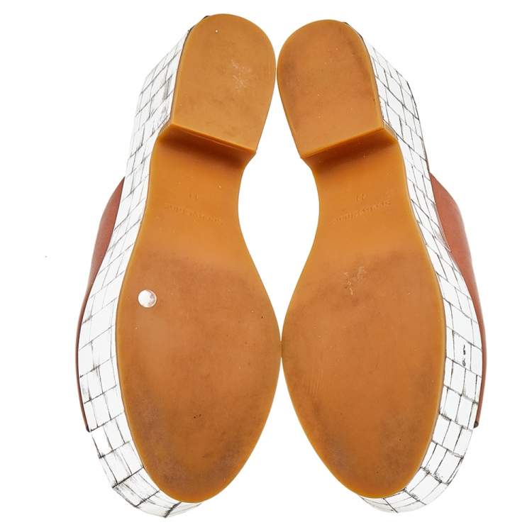 Pre Owned See by Chloe Brown Leather Platform Slide Sandals Size 41