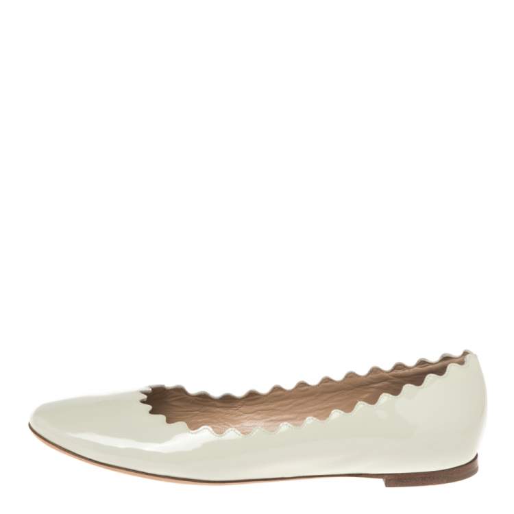Pre Owned Chloe Tea Green Patent Leather Lauren Scalloped Flats Size 38