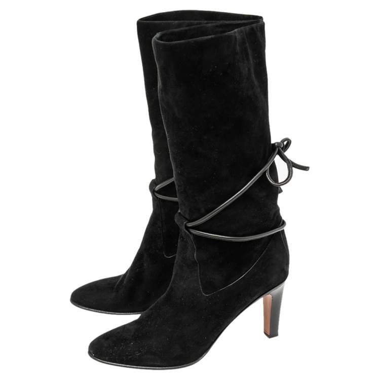مملوكة مسبقًا Chloe Black Suede Mid Calf Length Boots Size 41