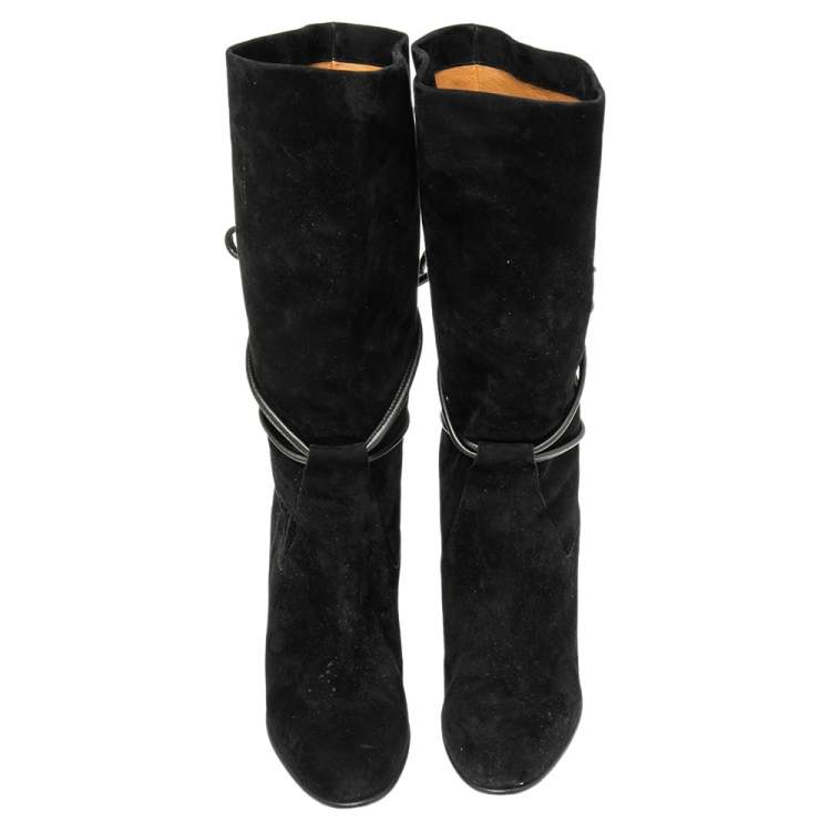 مملوكة مسبقًا Chloe Black Suede Mid Calf Length Boots Size 41