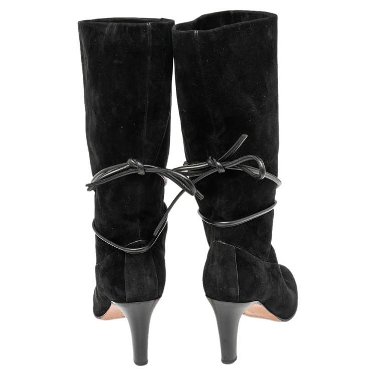 مملوكة مسبقًا Chloe Black Suede Mid Calf Length Boots Size 41