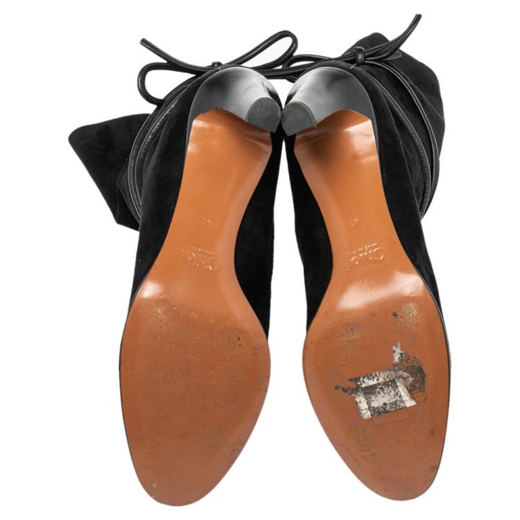 مملوكة مسبقًا Chloe Black Suede Mid Calf Length Boots Size 41