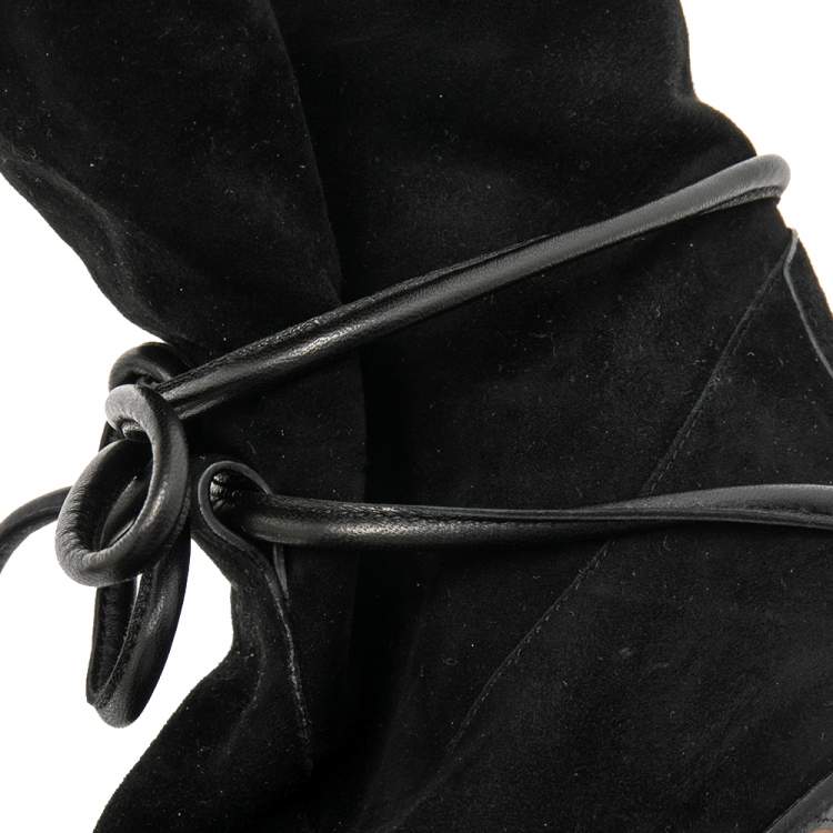 مملوكة مسبقًا Chloe Black Suede Mid Calf Length Boots Size 41