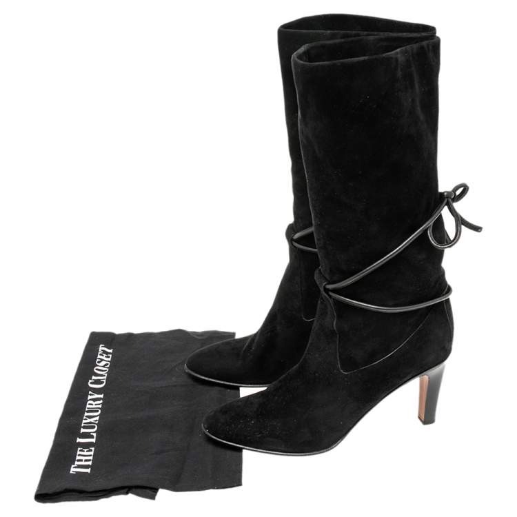 مملوكة مسبقًا Chloe Black Suede Mid Calf Length Boots Size 41