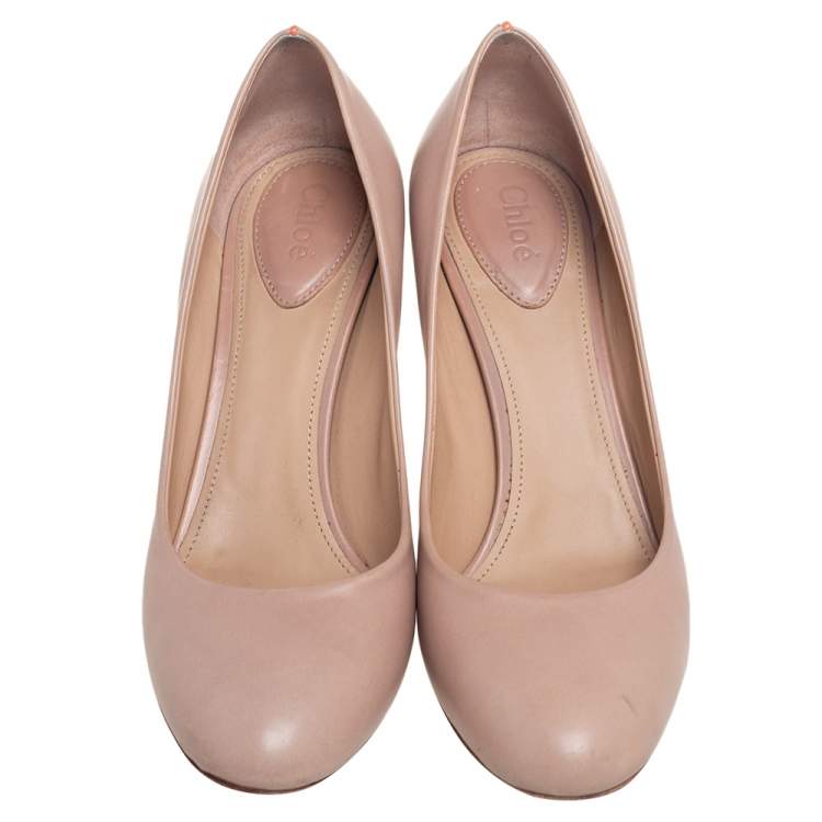 Pre Owned Chloe Beige Leather Round Toe Pumps Size 39.5