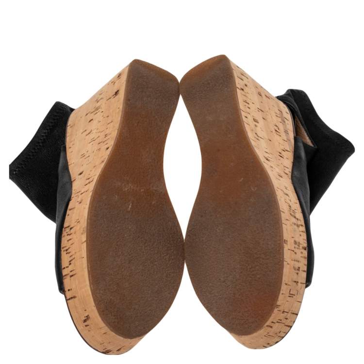 Pre Owned Chloe Black Leather Open Toe Platform Wedge Sandals Size 39