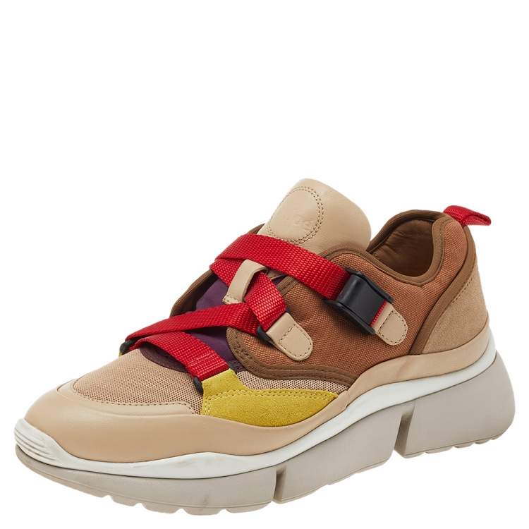 Pre Owned Chloe Multicolor Leather And Canvas Sonnie Low Top Sneakers Size 39