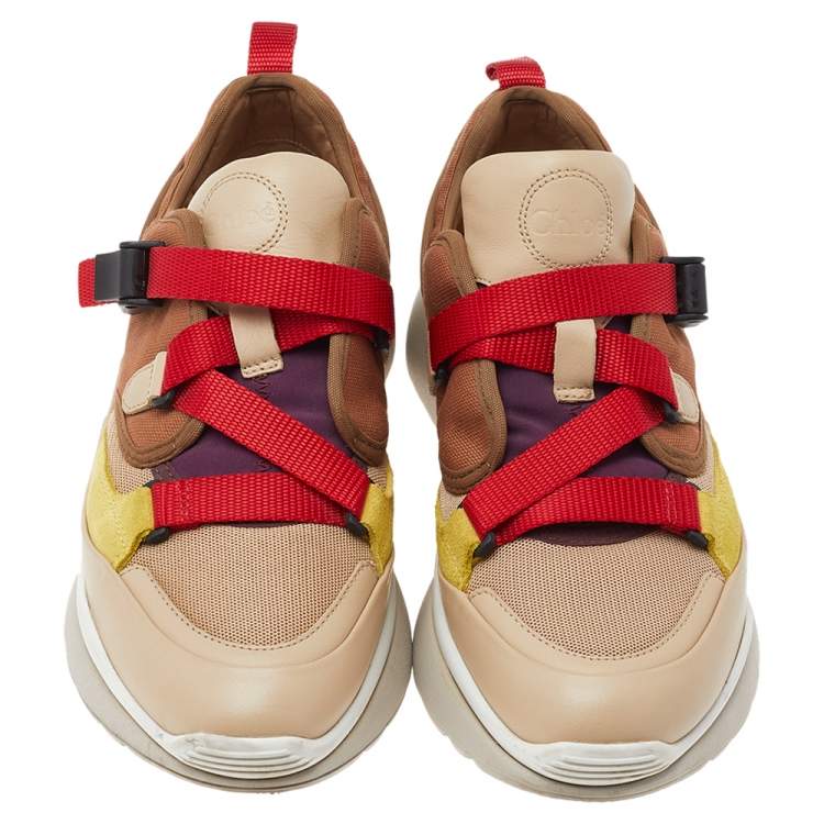 Pre Owned Chloe Multicolor Leather And Canvas Sonnie Low Top Sneakers Size 39