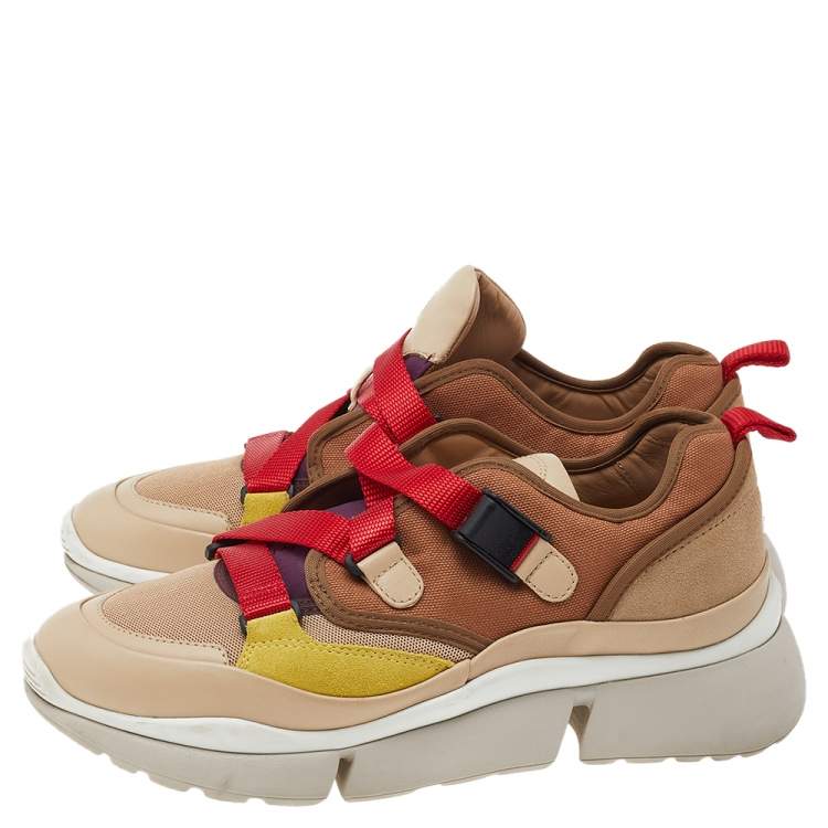 Pre Owned Chloe Multicolor Leather And Canvas Sonnie Low Top Sneakers Size 39