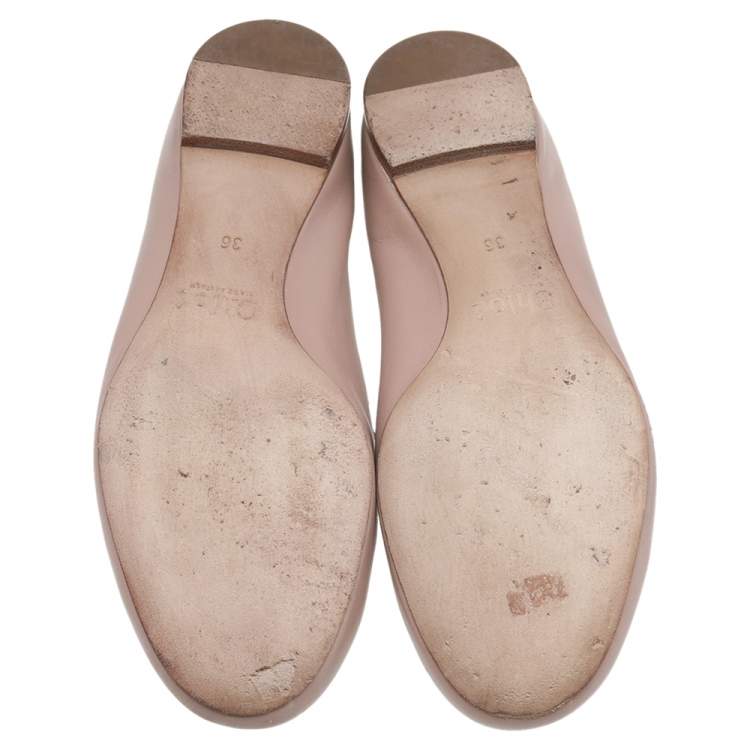 Pre Owned Chloe Beige Leather Lauren Scalloped Ballet Flats Size 36