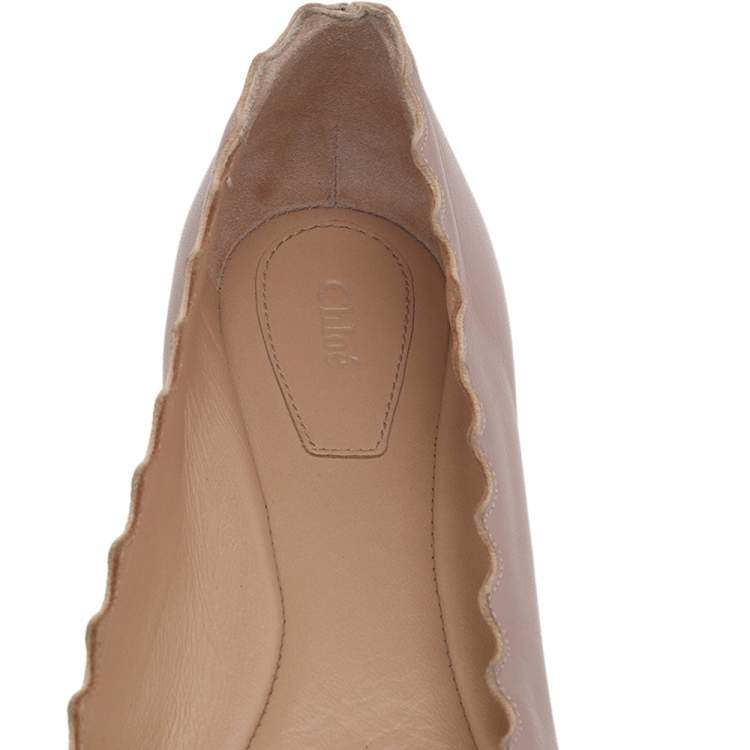 Pre Owned Chloe Beige Leather Lauren Scalloped Ballet Flats Size 36