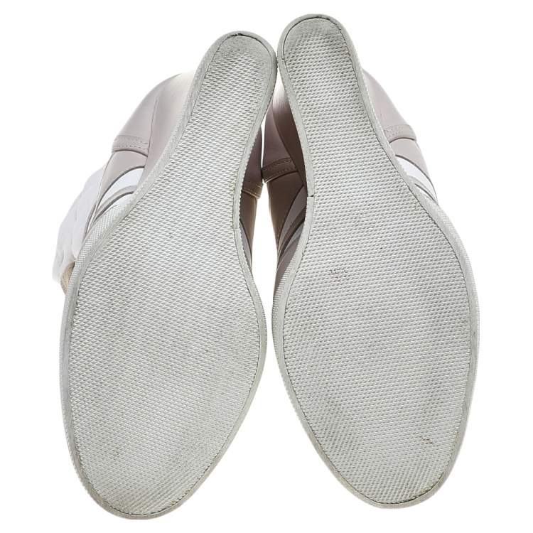 Pre Owned Chloe Light Pink/White Leather And Fabric Quilted High Top Wedge Sneakers Size 37