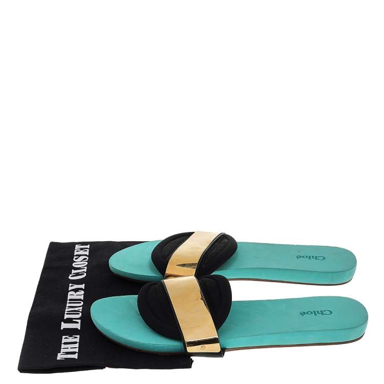 Pre Owned Chloé Black Fabric Metal Band Slide Flat Sandals Size 41