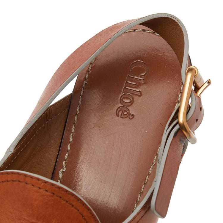 Pre Owned Chloe Tan Leather Criss Cross Platform Wedge Sandals Size 38.5