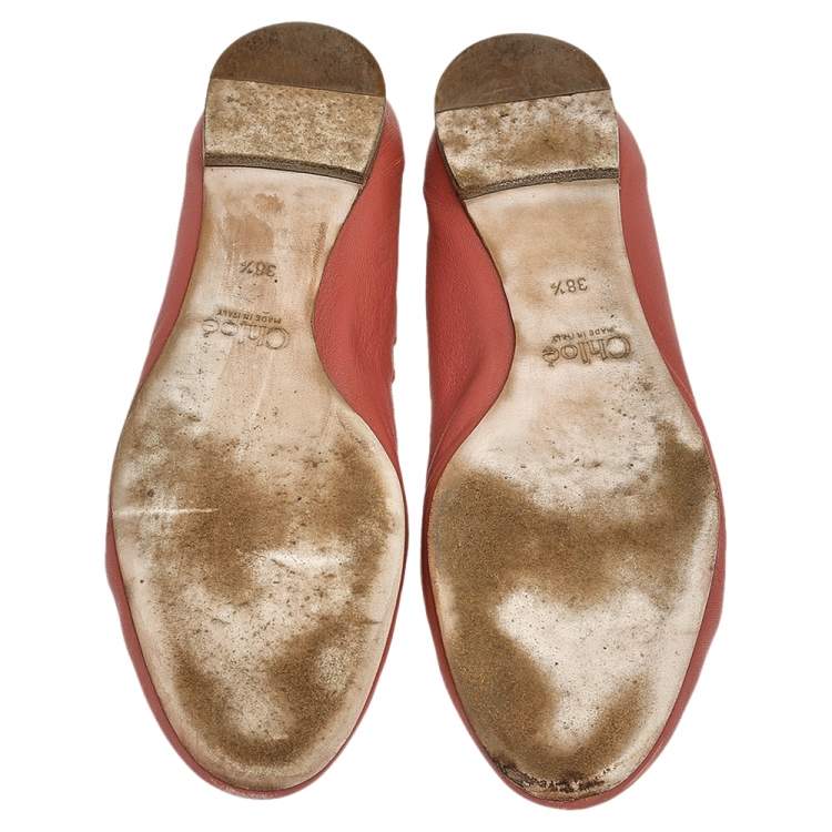 Pre Owned Chloe Pink Leather Lauren Scalloped Ballet Flats Size 38.5