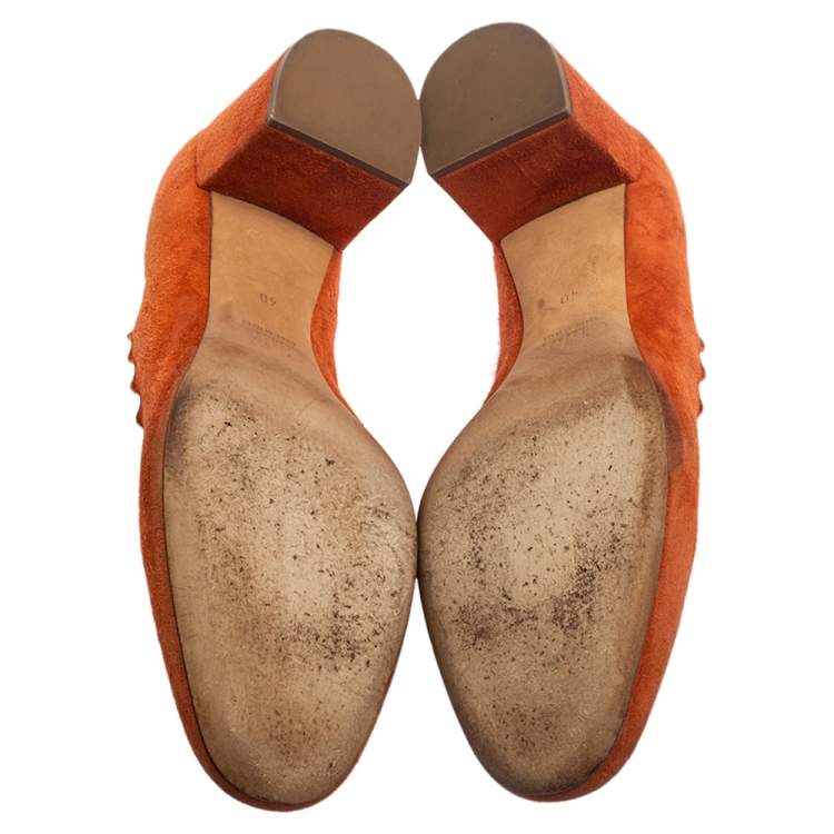 Pre Owned Chloe Orange Suede Lauren Scallop Trim Block Heel Pumps Size 40