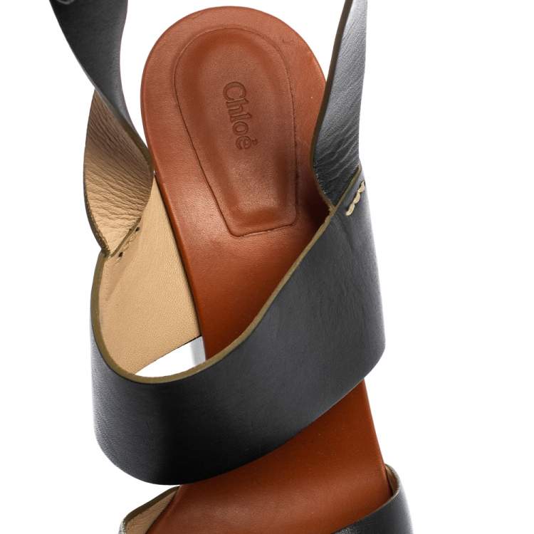 Pre Owned Chloe Black Leather 'Central' Platform Wedge Sandals Size 38.5