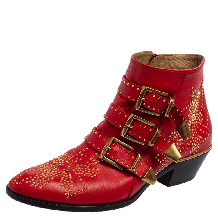 red studded ankle boots