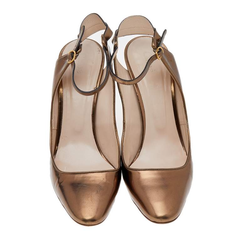 Pre Owned Chloe Bronze Leather Mary Jane Slingback Pumps Size 39