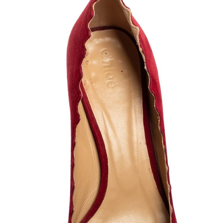 Pre Owned Chloe Red Suede Lauren Scalloped Pumps Size 37