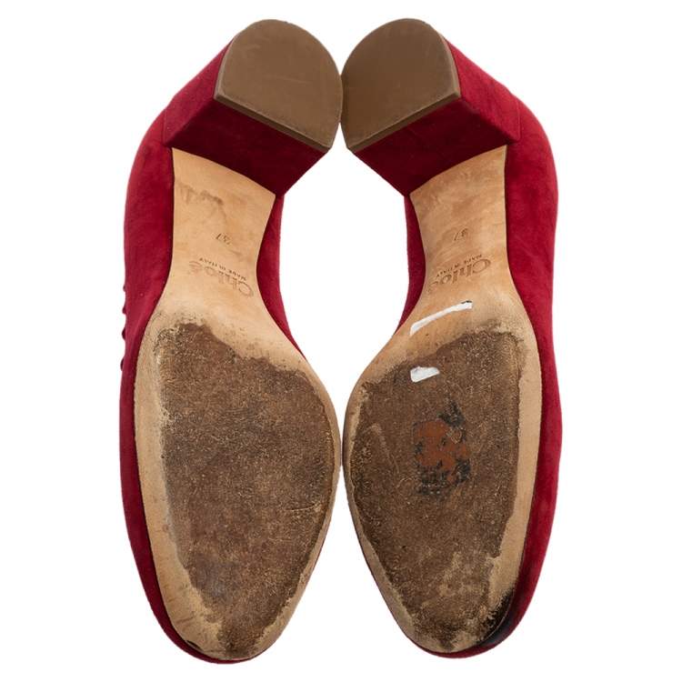 Pre Owned Chloe Red Suede Lauren Scalloped Pumps Size 37