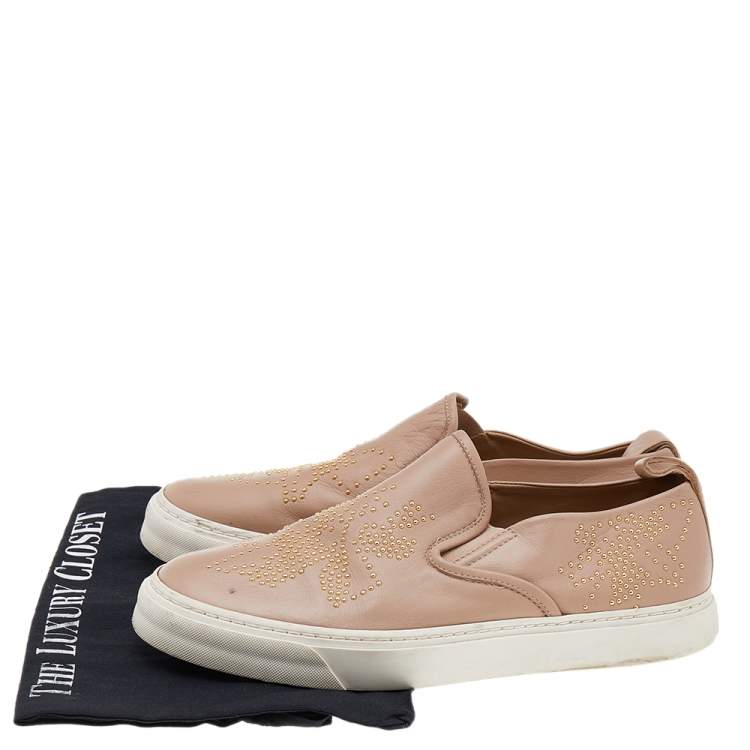 Pre Owned Chloe Beige Leather Embellished Slip On Sneakers Size 39