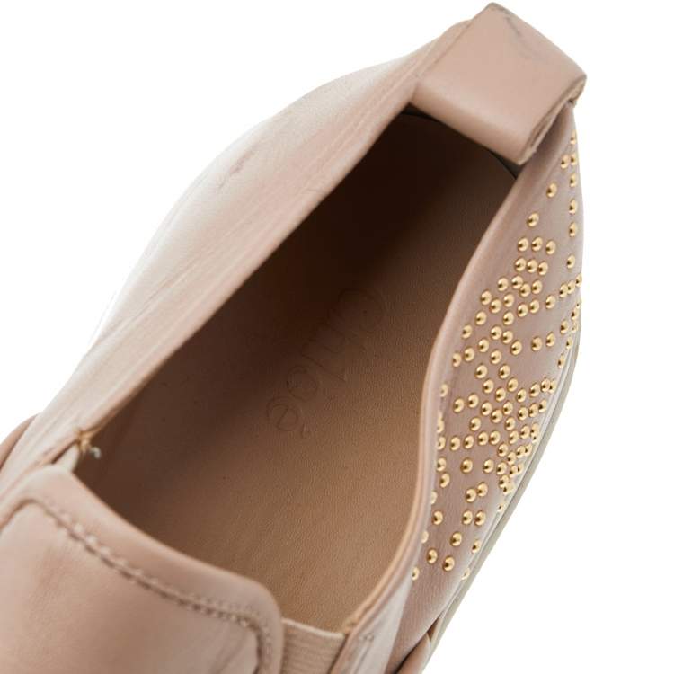 Pre Owned Chloe Beige Leather Embellished Slip On Sneakers Size 39