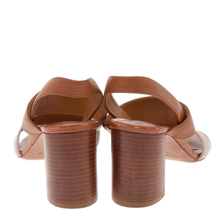 Pre Owned Chloe Brown/Beige leather Open Toe Slingback Sandals Size 37.5