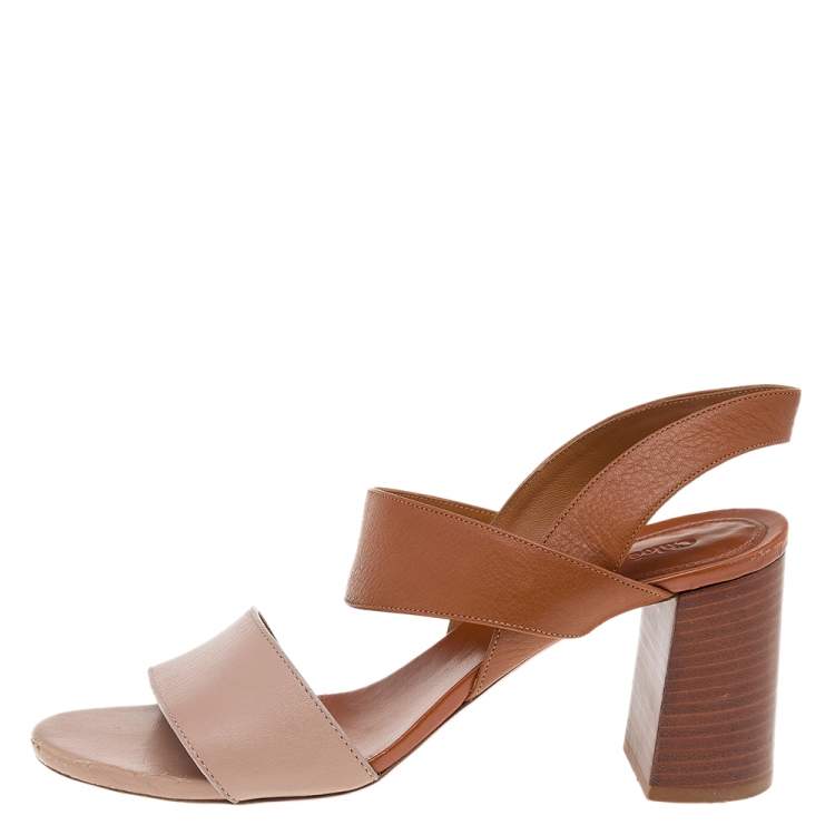 Pre Owned Chloe Brown/Beige leather Open Toe Slingback Sandals Size 37.5