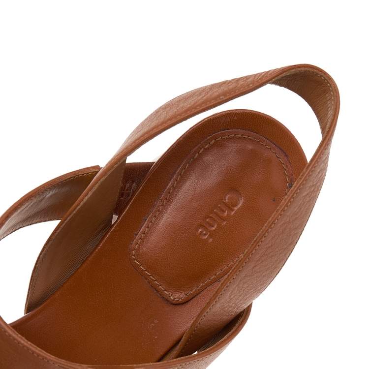 Pre Owned Chloe Brown/Beige leather Open Toe Slingback Sandals Size 37.5