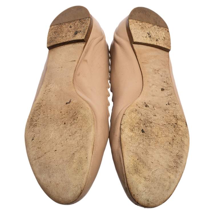 Pre Owned Chloe Pink Leather Lauren Scalloped Ballet Flats Size 36