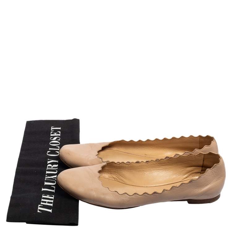 Pre Owned Chloe Pink Leather Lauren Scalloped Ballet Flats Size 36