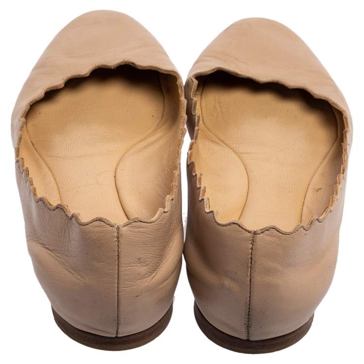 Pre Owned Chloe Pink Leather Lauren Scalloped Ballet Flats Size 36
