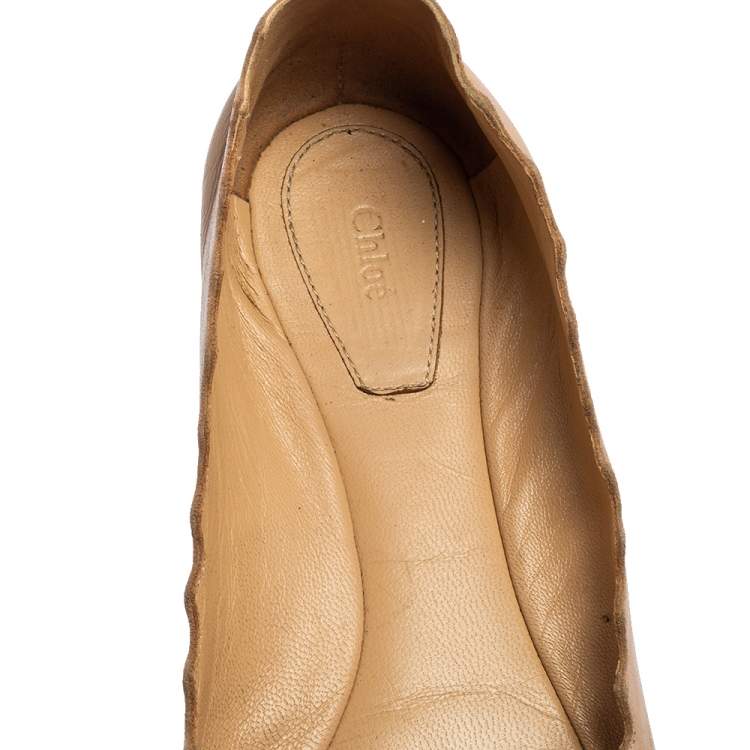 Pre Owned Chloe Pink Leather Lauren Scalloped Ballet Flats Size 36