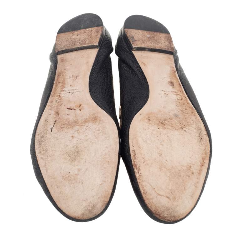 Pre Owned Chloe Black Leather Scalloped Grommet Ballet Flats Size 38