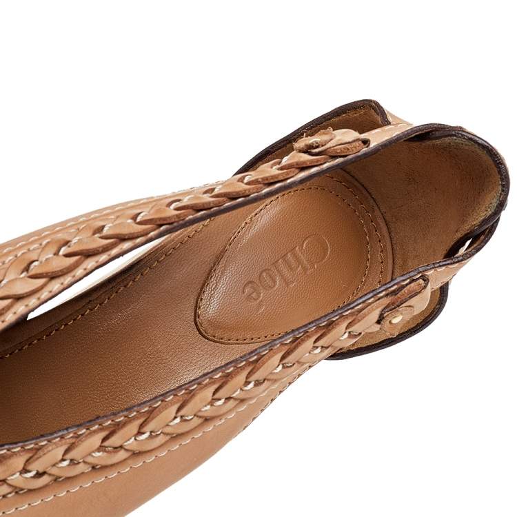 مملوكة مسبقًا Chloe Brown Leather Cork Wedge Sandals Size 41