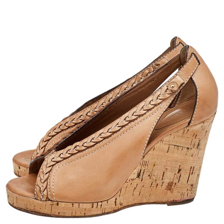 مملوكة مسبقًا Chloe Brown Leather Cork Wedge Sandals Size 41