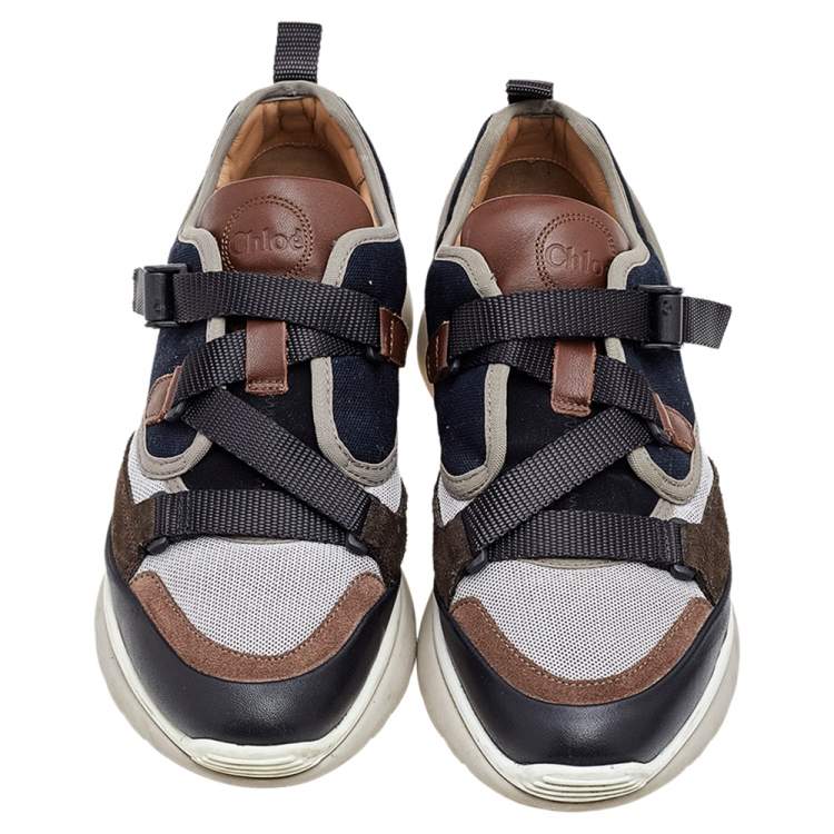 Pre Owned Chloe Multicolor Mesh And Suede Sonnie Low Top Sneakers Size 38