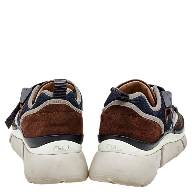 Pre Owned Chloe Multicolor Mesh And Suede Sonnie Low Top Sneakers Size 38