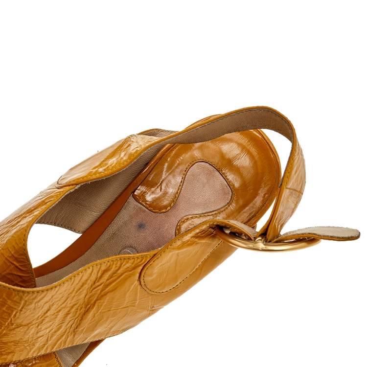 Pre Owned Chloe Yellow Leather Criss Cross Block Heel Sandals Size 36