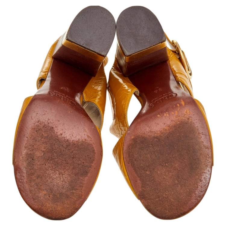 Pre Owned Chloe Yellow Leather Criss Cross Block Heel Sandals Size 36