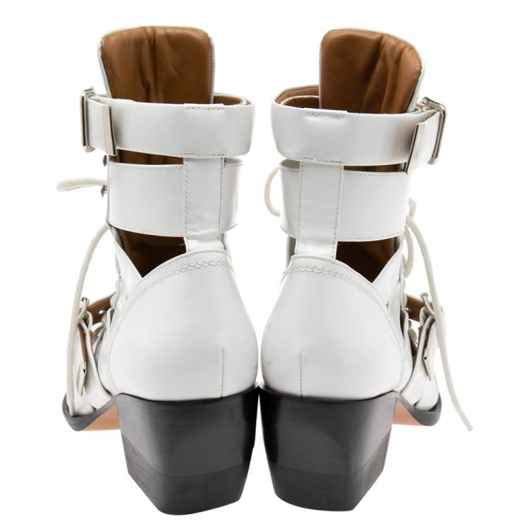 Pre Owned Chloe White Leather Rylee Cut-Out Ankle Boots Size 39