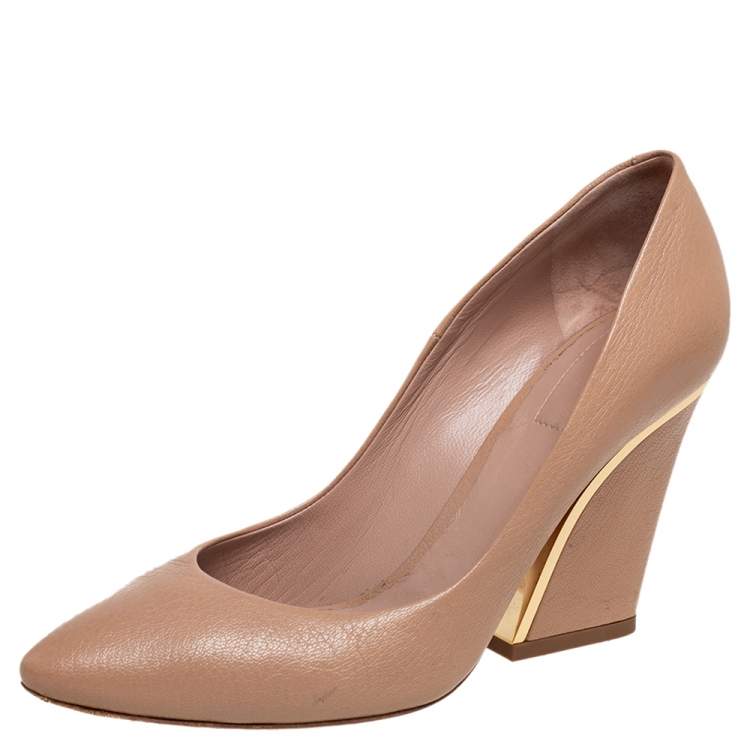 Pre Owned Chloe Beige Leather Beckie Pumps Size 36.5