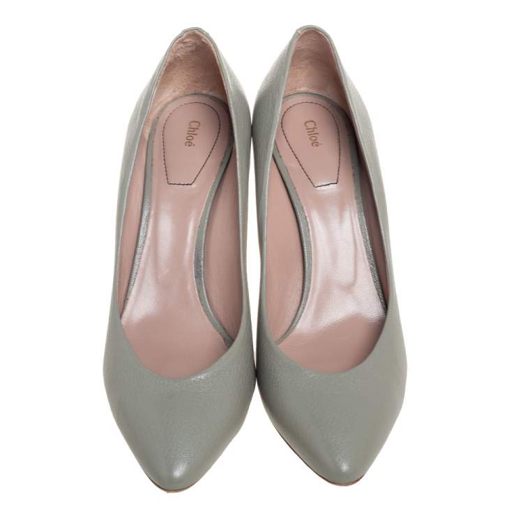 Pre Owned Chloe Grey Leather Beckie Pointed Toe Pumps Size 39.5