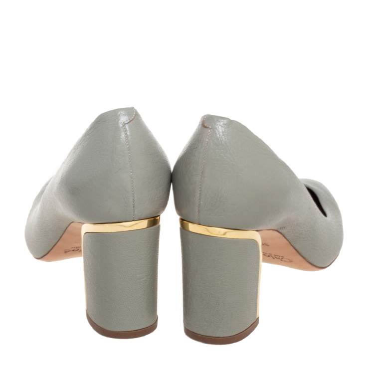 Pre Owned Chloe Grey Leather Beckie Pointed Toe Pumps Size 39.5
