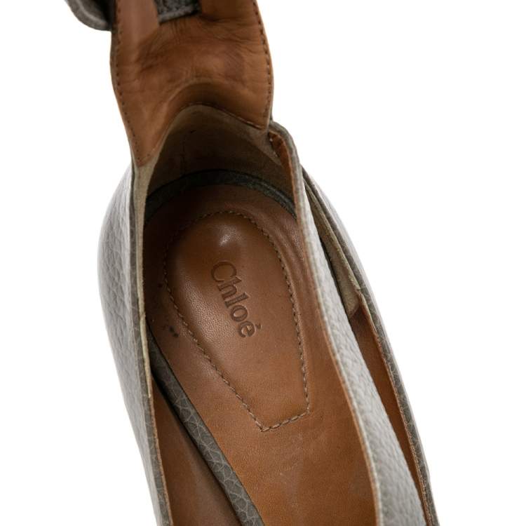 Pre Owned Chloé Grey Leather Ankle Strap Pumps Size 36